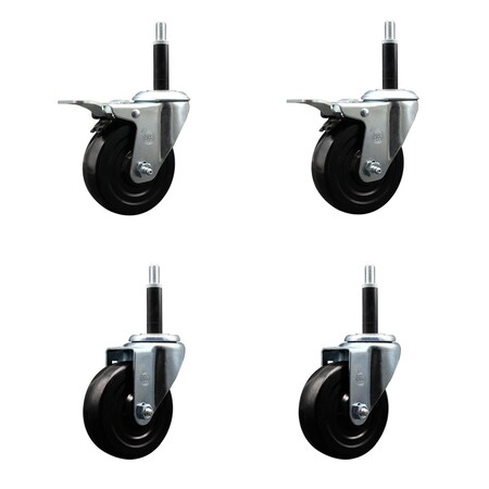 Service Caster 4'' SS Hard Rubber Swivel 3/4'' Expand Stem Caster Set 2 Total Lock Brakes, 4PK SCC-SSEXTTL20S414-HRS-2-S-2-34